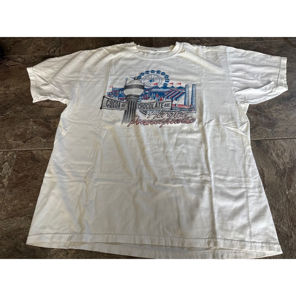 Hershey Pennsylvania T Shirt Cocoa Ave Chocolate White‎ Graphic Tee Hersheypark